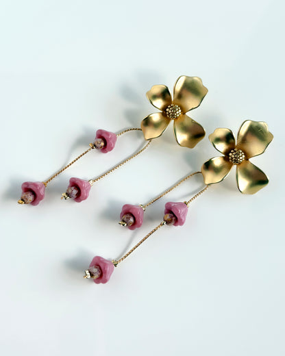 Pendientes Flor cristales rosa suave