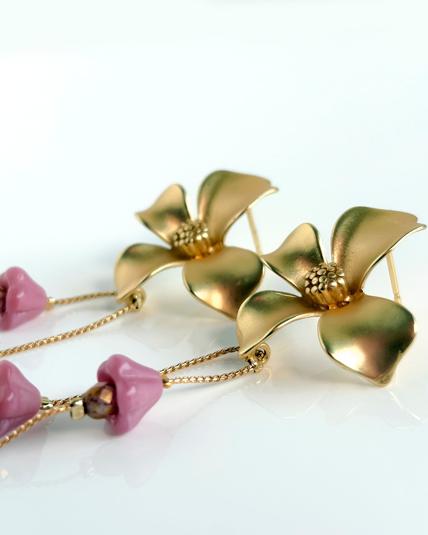 Pendientes Flor cristales rosa suave