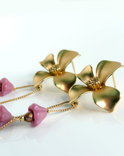Pendientes Flor cristales rosa suave