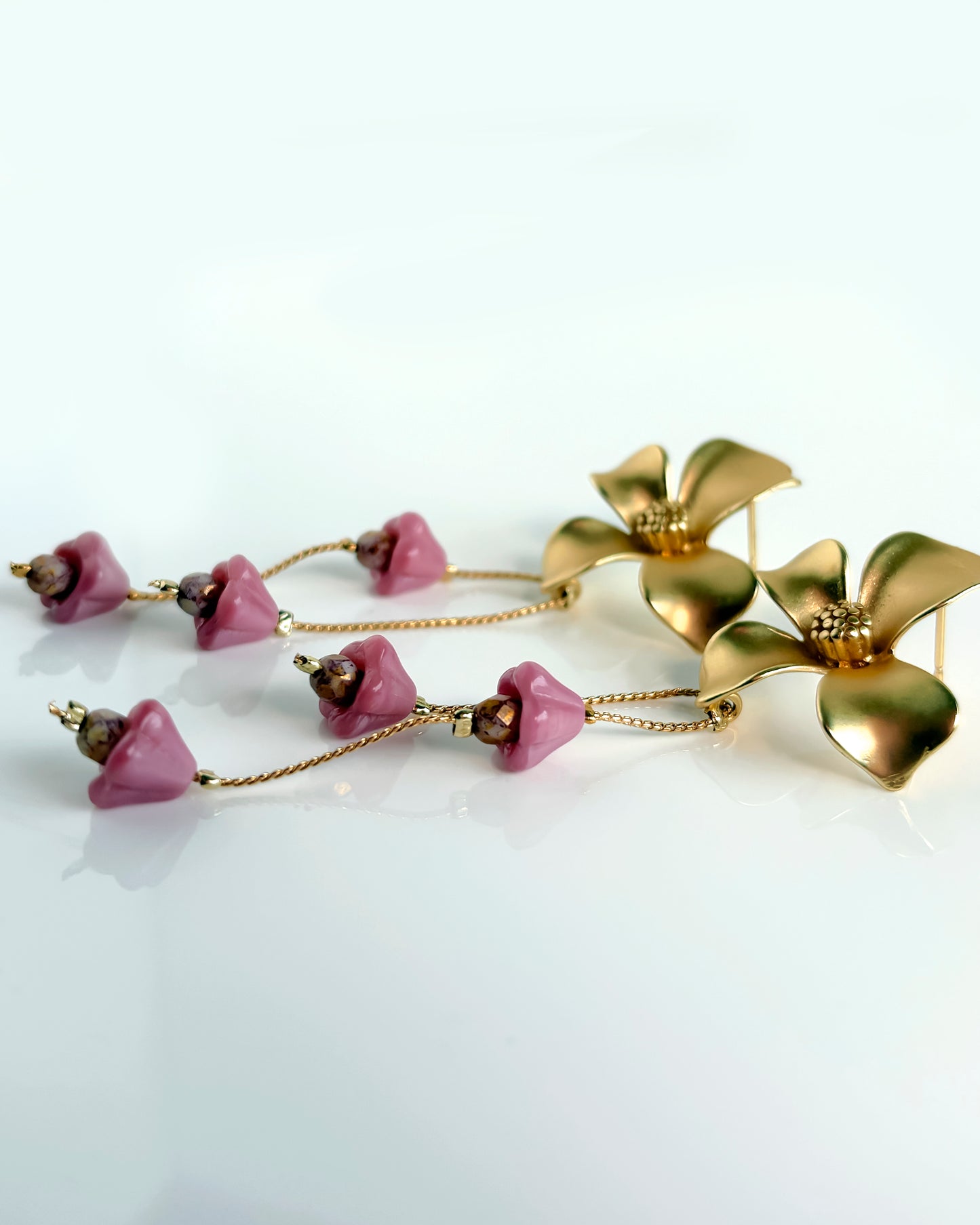 Pendientes Flor cristales rosa suave