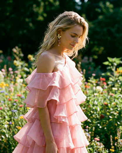 Pendientes Flor cristales rosa suave