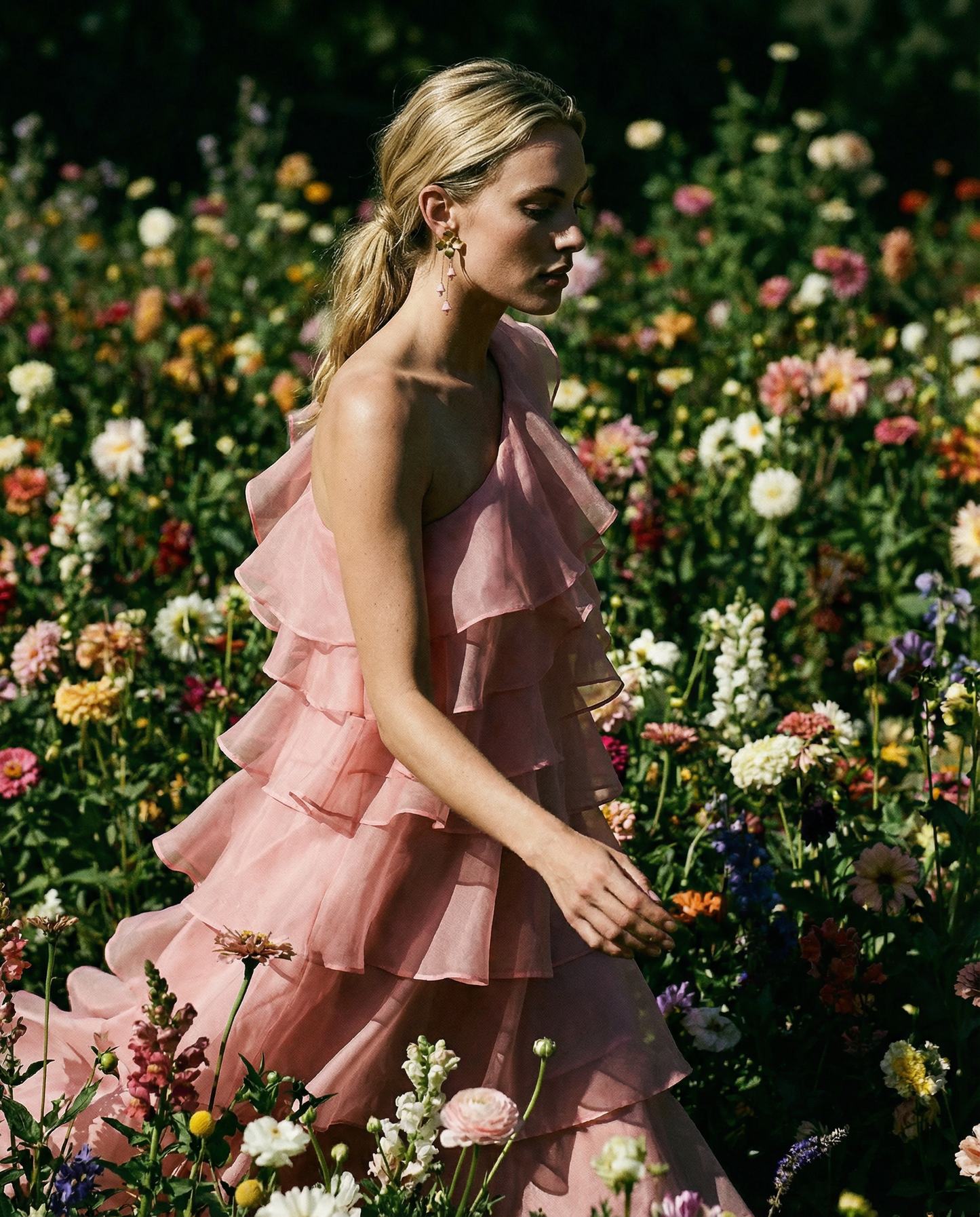 Pendientes Flor cristales rosa suave