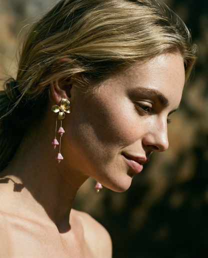 Pendientes Flor cristales rosa suave