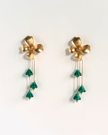 Pendientes Flor cristales verde oscuro