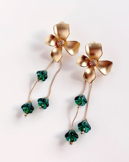 Pendientes Flor cristales verde oscuro