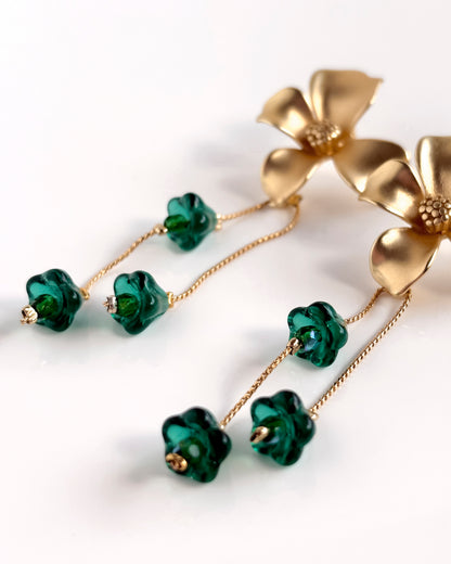 Pendientes Flor cristales verde oscuro