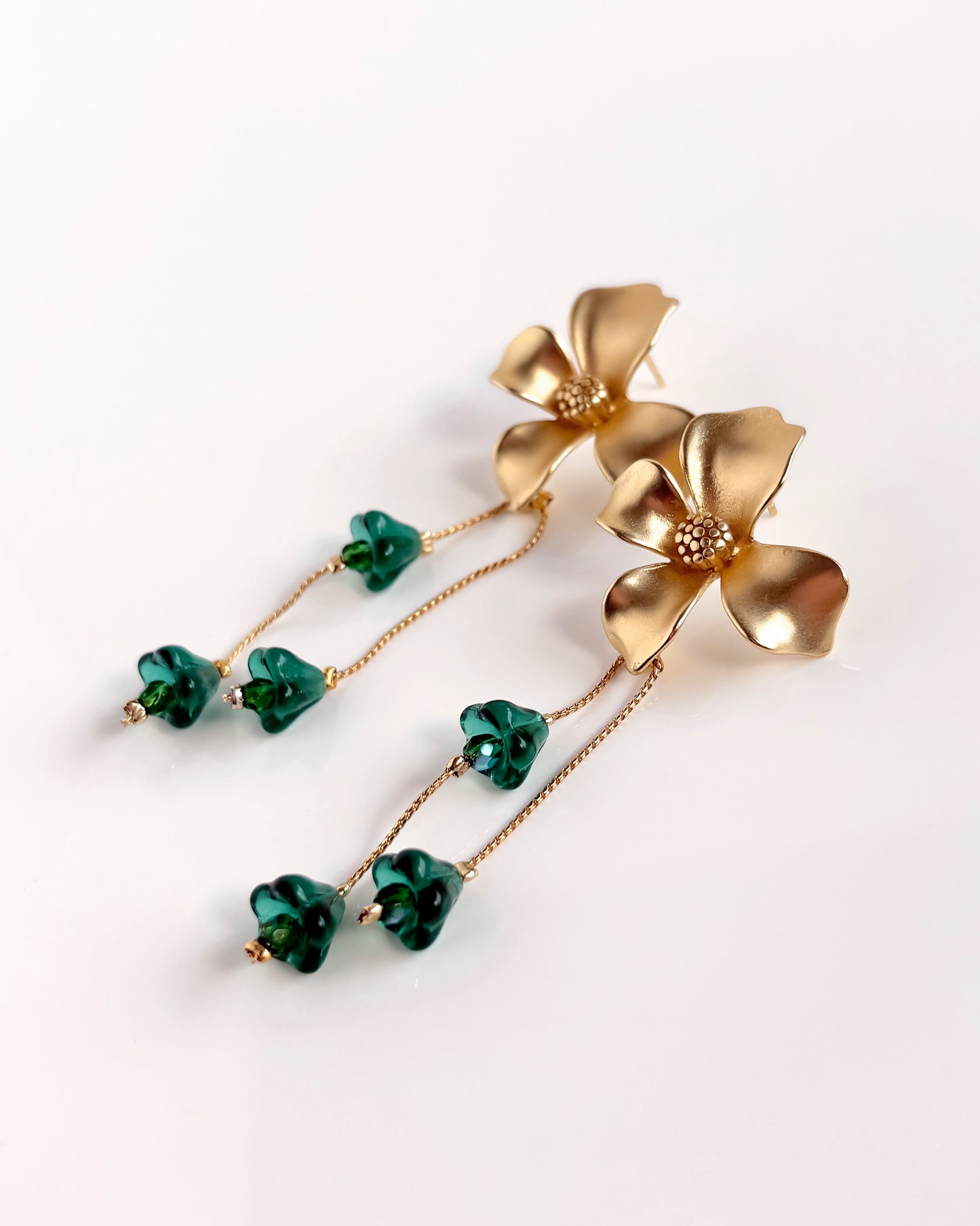 Pendientes Flor cristales verde oscuro