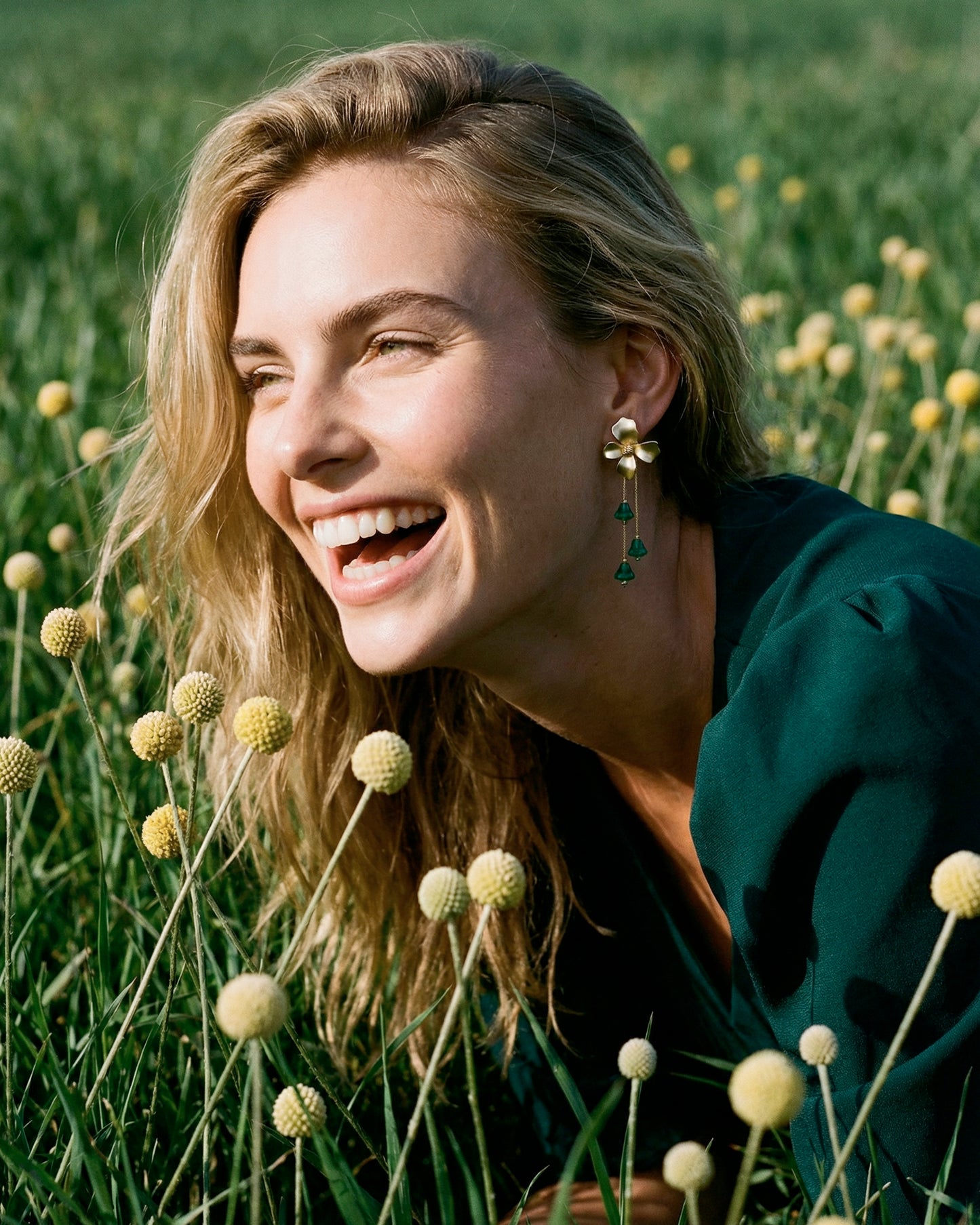 Pendientes Flor cristales verde oscuro