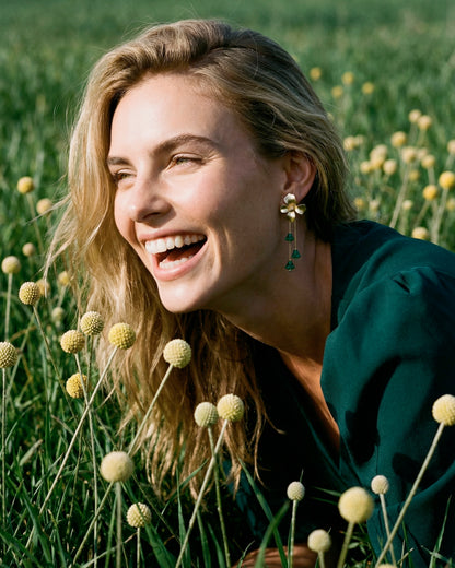 Pendientes Flor cristales verde oscuro