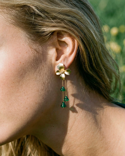 Pendientes Flor cristales verde oscuro