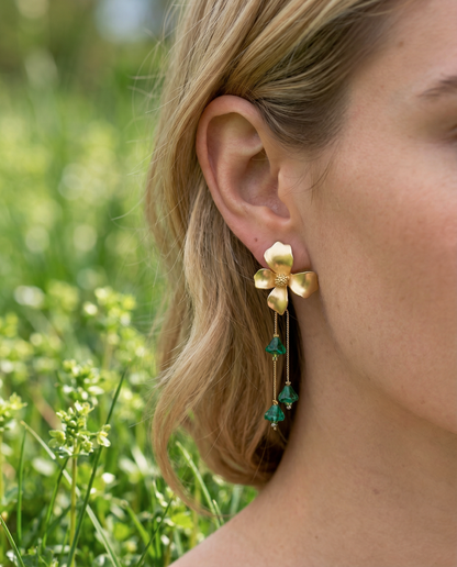Pendientes Flor cristales verde oscuro