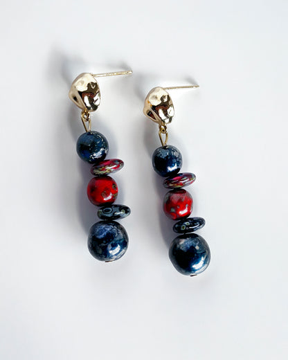 Pendientes vidrio azul y rojo colección CALA TERRA