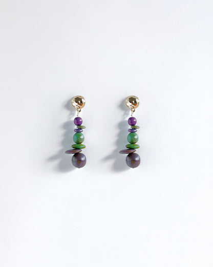 Pendientes vidrio  verde y morado colección CALA TERRA
