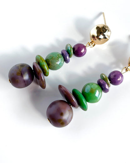 Pendientes vidrio  verde y morado colección CALA TERRA