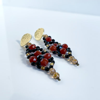 ROMBO earrings with brown and black crystals