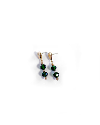 Pendientes Mónaco de cristal de Bohemia verde esmeralda facetado de 4 cm