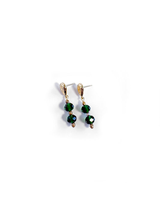 Pendientes Mónaco de cristal de Bohemia verde esmeralda facetado de 4 cm