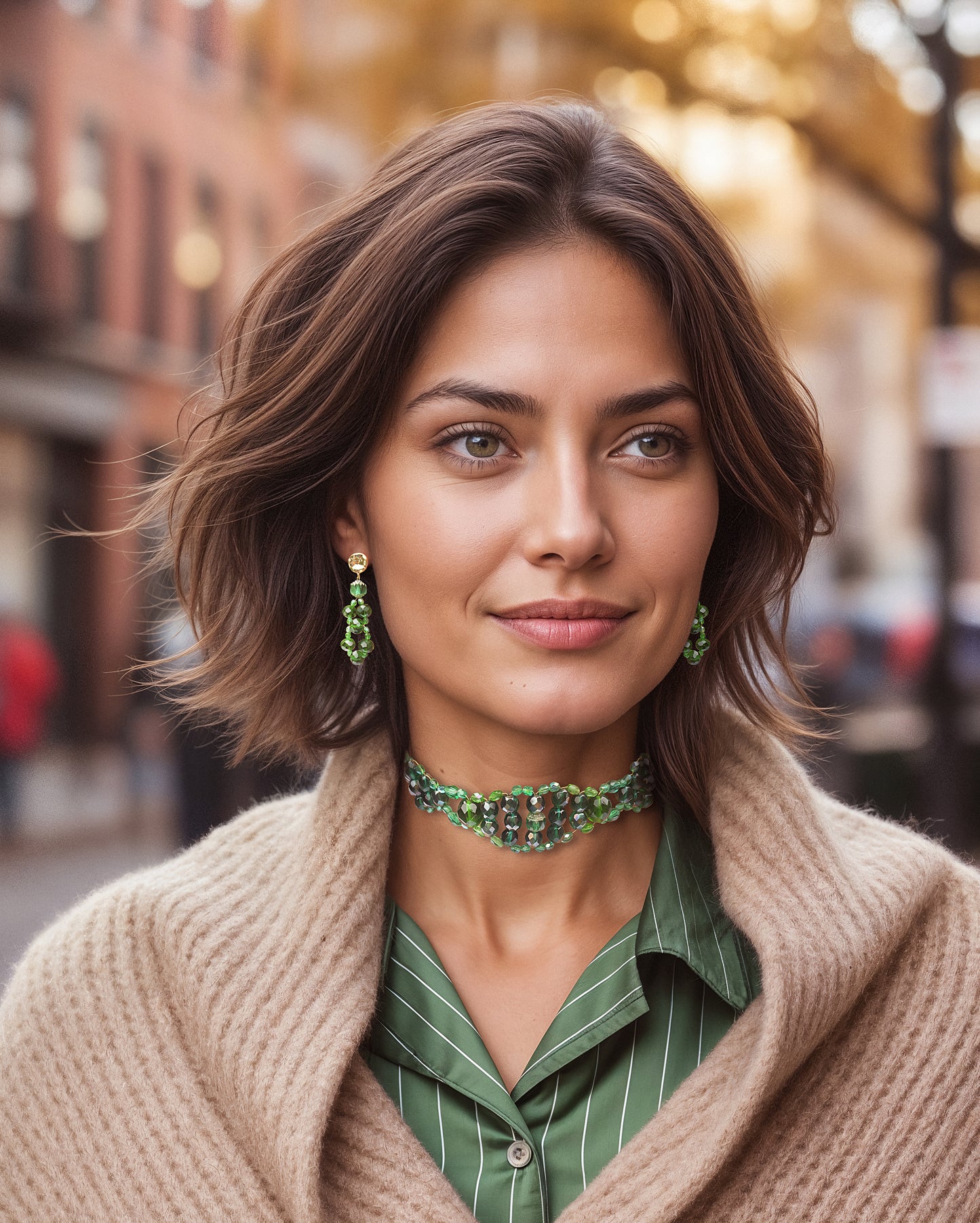CALA earrings with green crystals