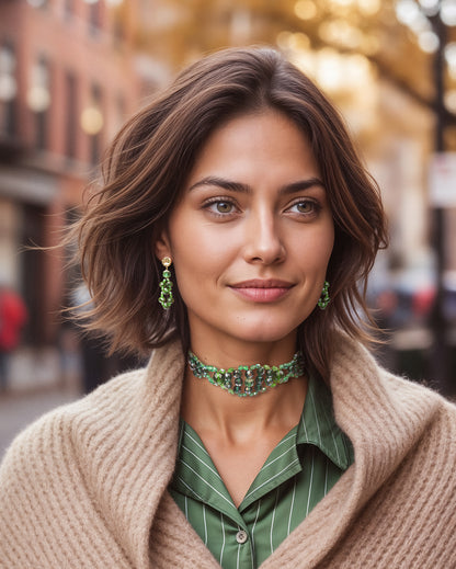 CALA earrings with green crystals