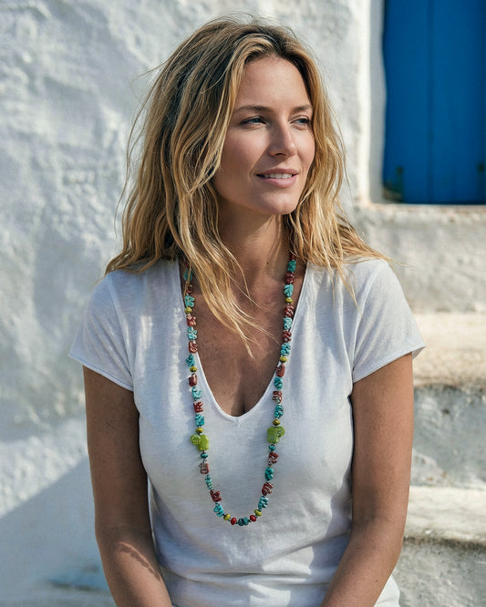 Long multicolored crystal necklace with elephants