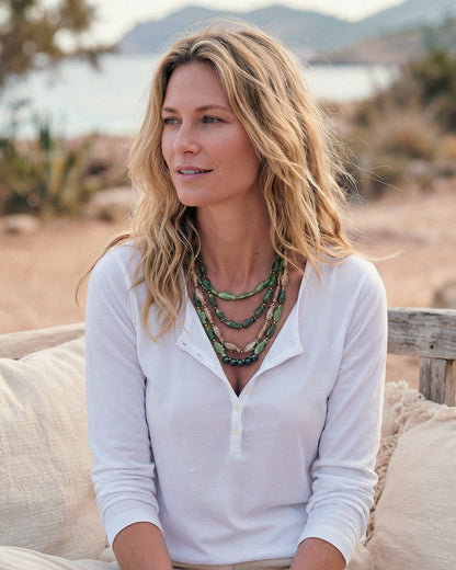 Amazonas boho necklace with green and beige fish