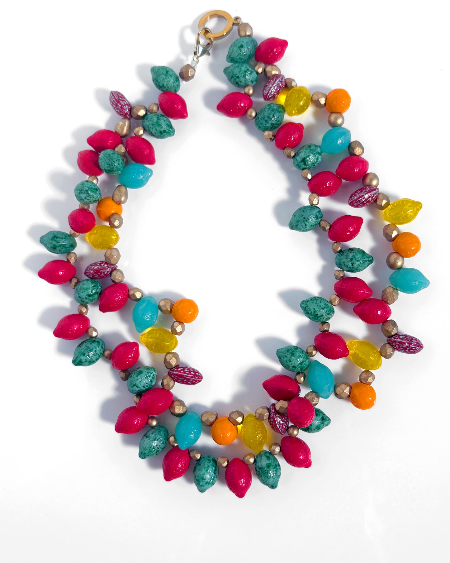 collar boho doble con cristales en forma de frutas de colores