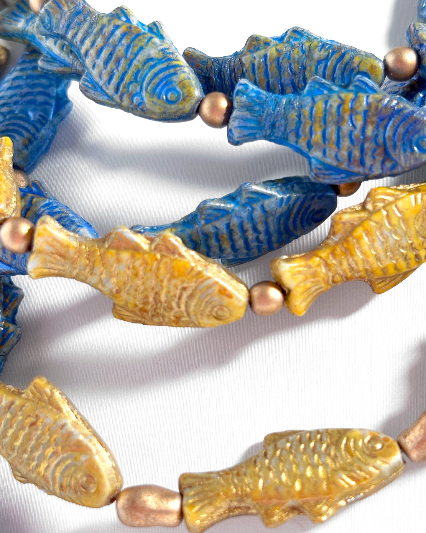 Boho Cascade Necklace with Blue and Gold Fish