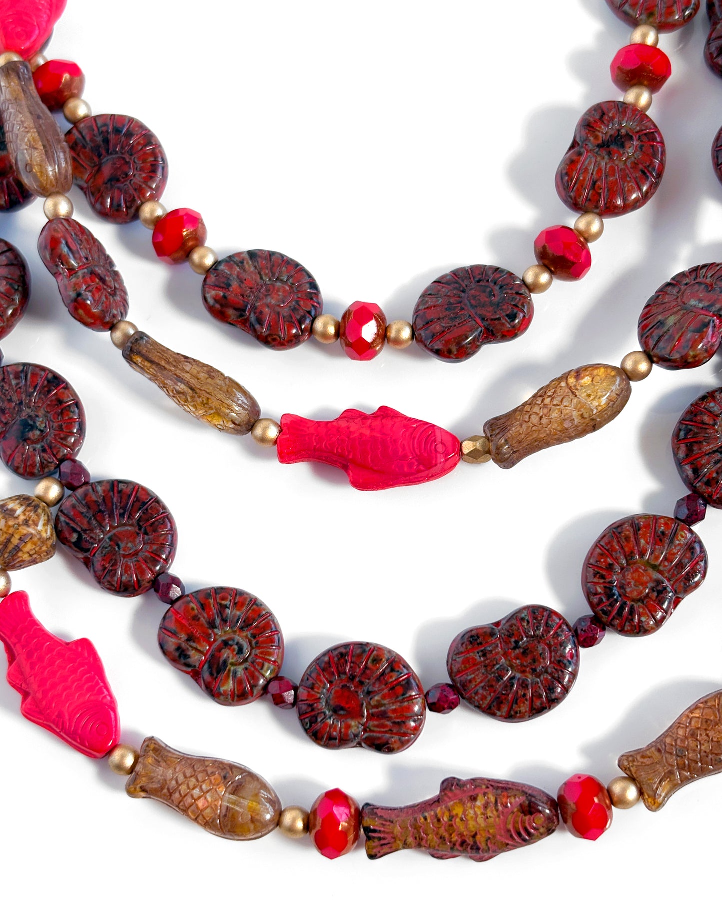 Wild Coral Necklace with coral fish crystals and conch shells