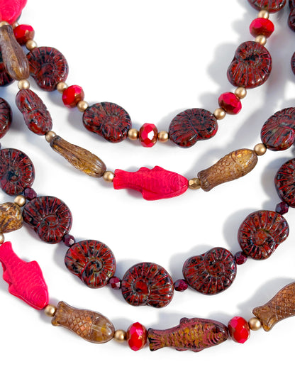 Wild Coral Necklace with coral fish crystals and conch shells