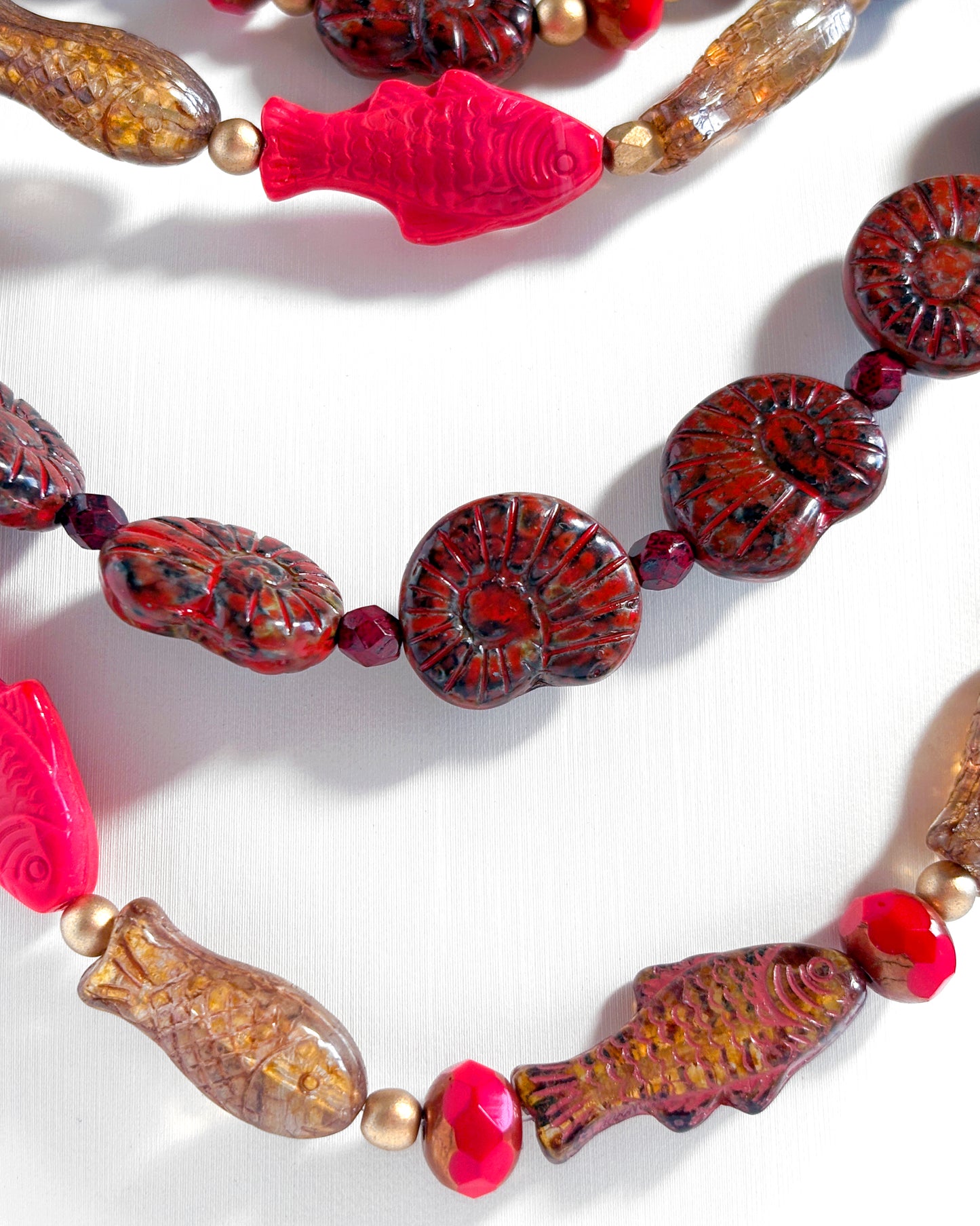 Wild Coral Necklace with coral fish crystals and conch shells