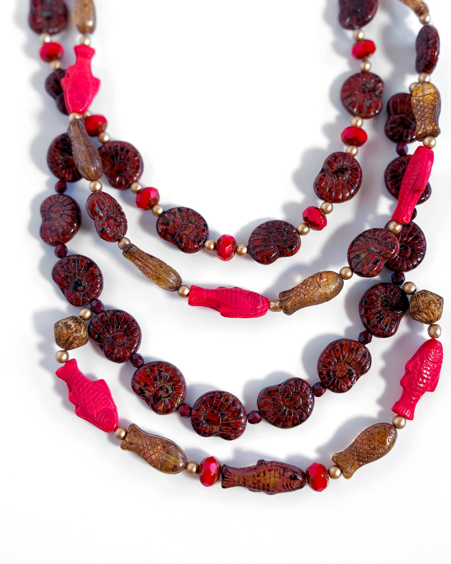 Wild Coral Necklace with coral fish crystals and conch shells