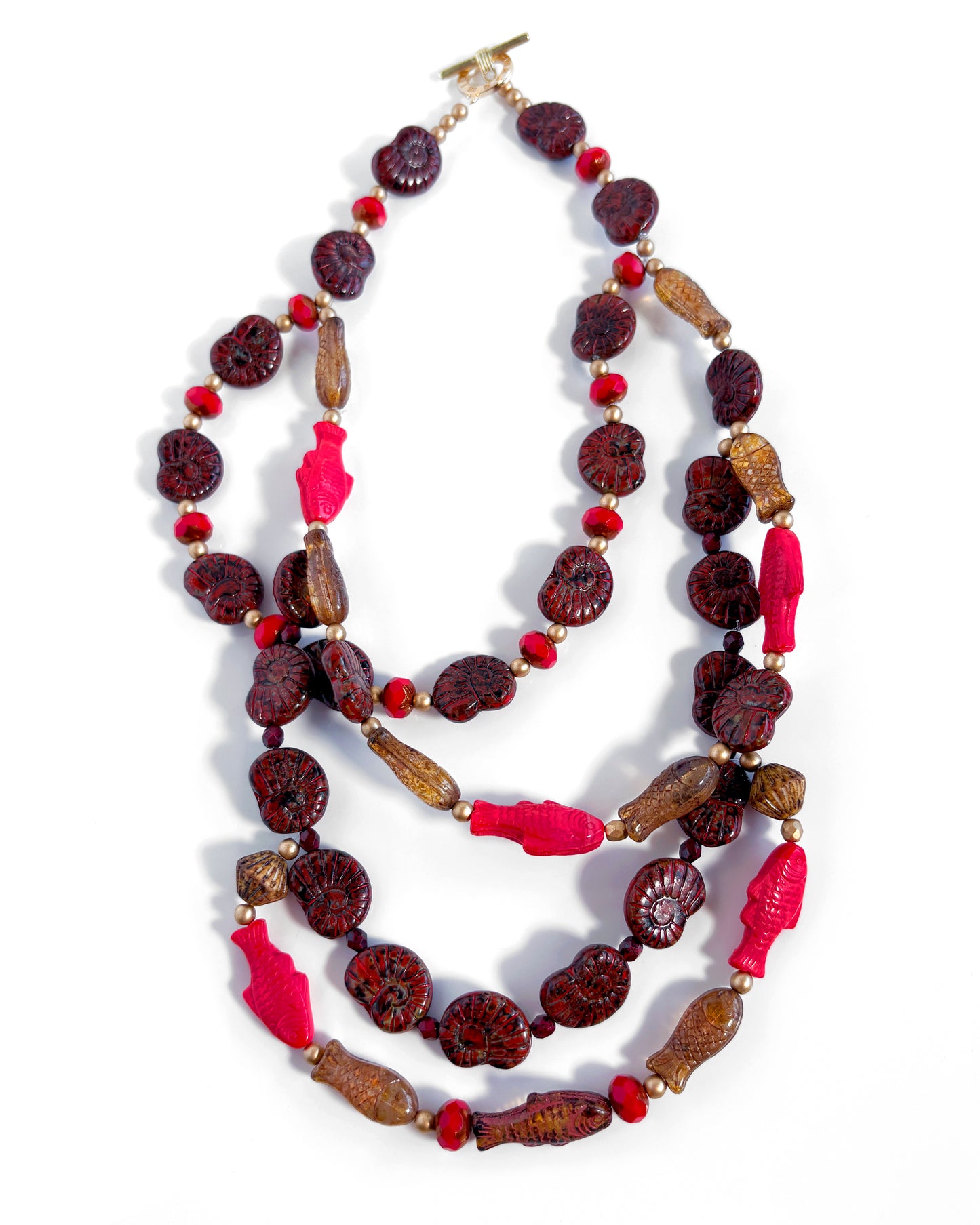 Wild Coral Necklace with coral fish crystals and conch shells