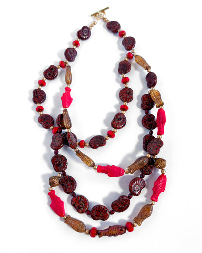 Wild Coral Necklace with coral fish crystals and conch shells