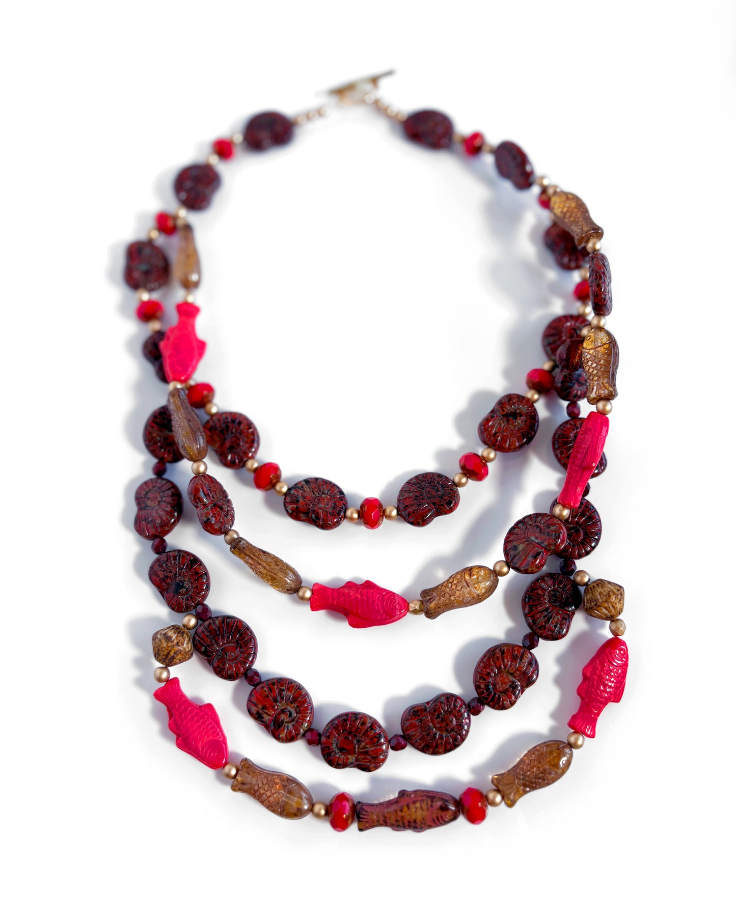 Wild Coral Necklace with coral fish crystals and conch shells