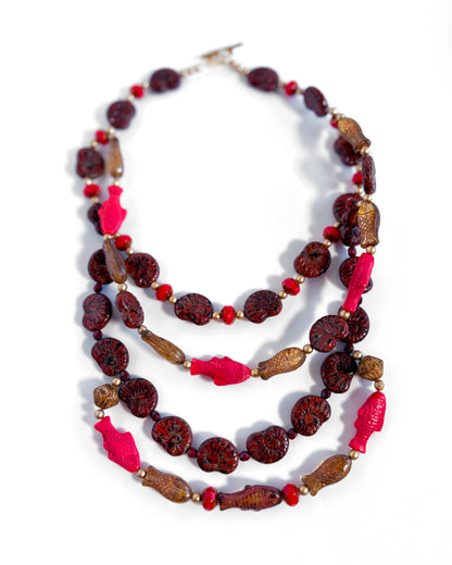 Wild Coral Necklace with coral fish crystals and conch shells
