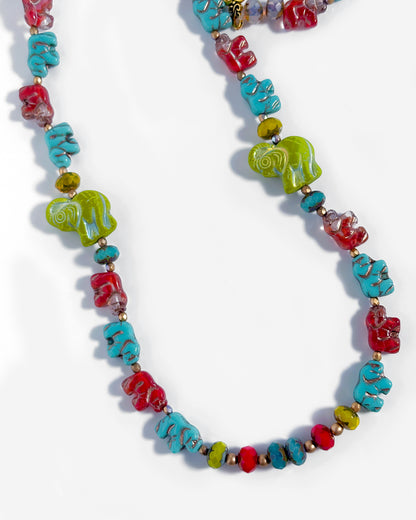 Long multicolored crystal necklace with elephants