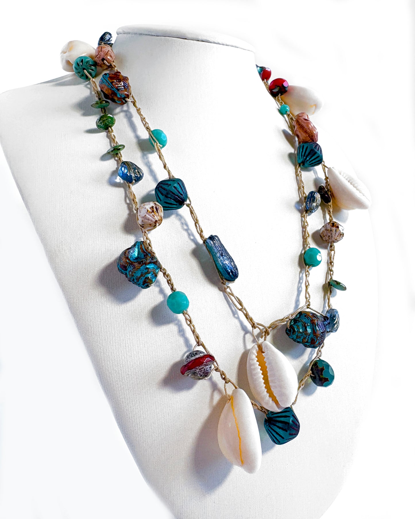 Long crochet necklace with sea crystals