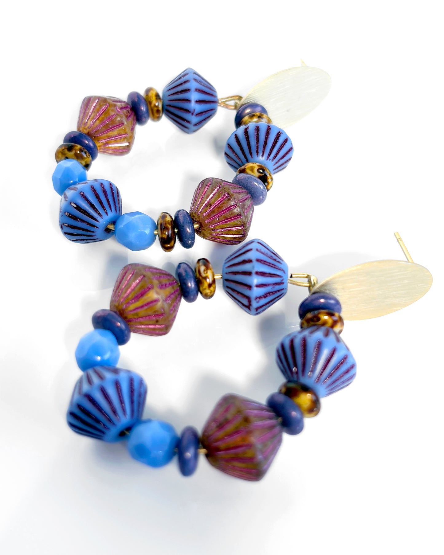 Hoop earrings with sky blue and purple Bohemian crystals