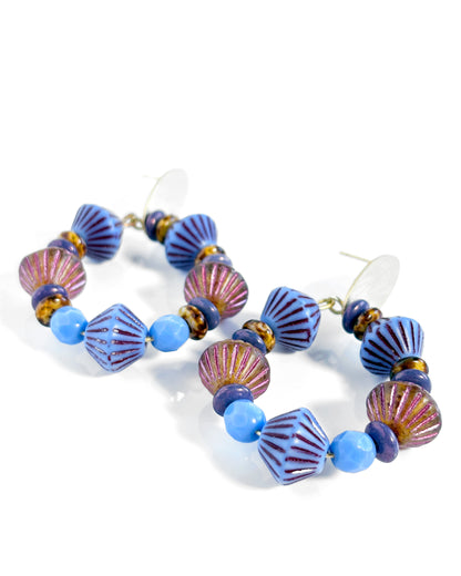 Hoop earrings with sky blue and purple Bohemian crystals