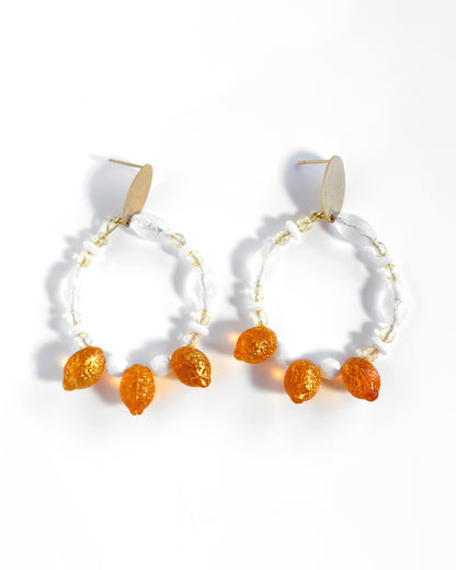 Large hoop earrings with lemon and clear Bohemian crystals