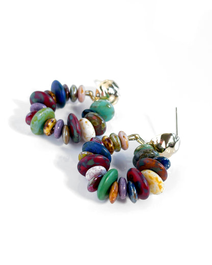Boho-style multi-colored hoop earrings with Bohemian crystals