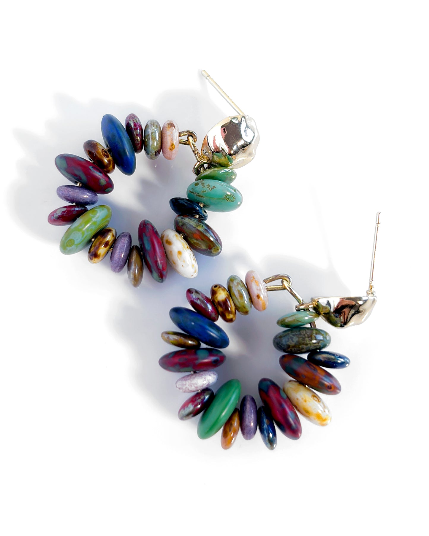 Boho-style multi-colored hoop earrings with Bohemian crystals