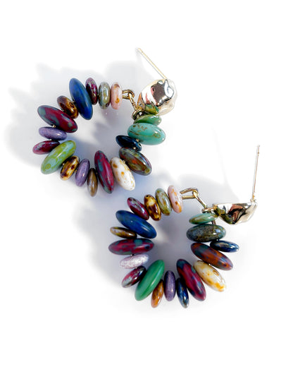 Boho-style multi-colored hoop earrings with Bohemian crystals