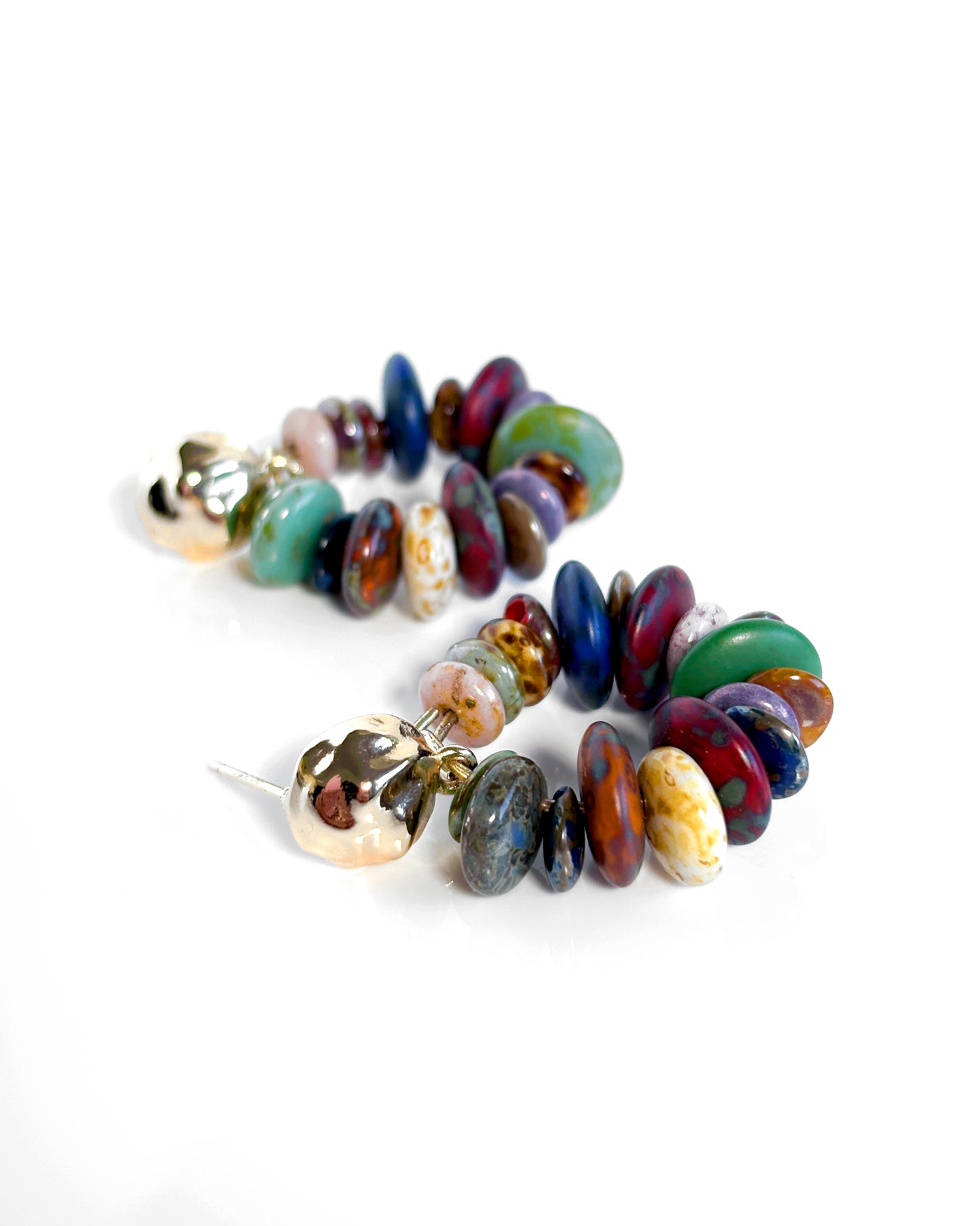 Boho-style multi-colored hoop earrings with Bohemian crystals