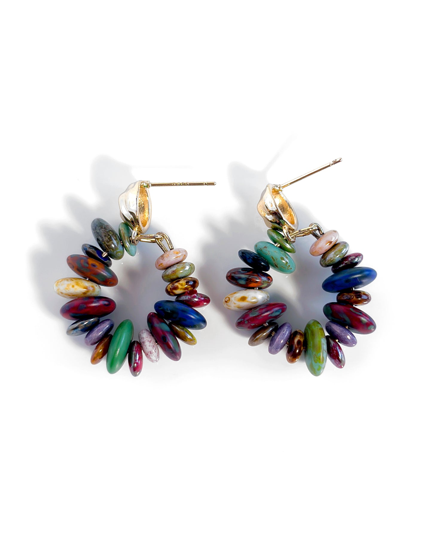 Boho-style multi-colored hoop earrings with Bohemian crystals