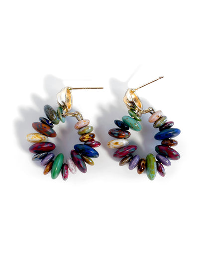 Boho-style multi-colored hoop earrings with Bohemian crystals