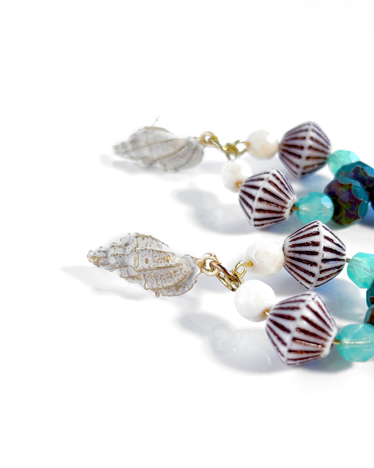 Hoop earrings with blue fish and Bohemian crystals, boho style