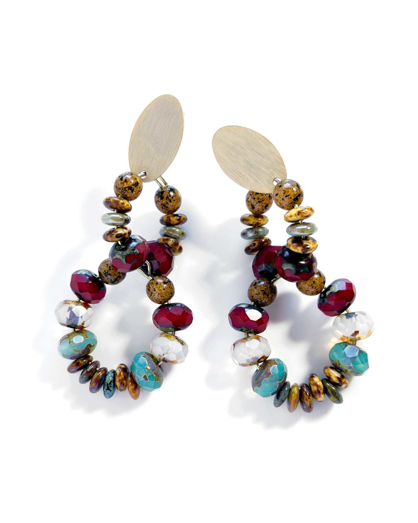 Double hoop earrings with multicolored Bohemian crystals