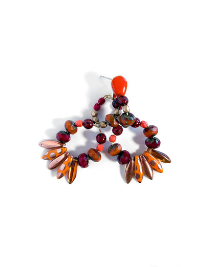 Double hoop earrings with Bohemian crystals in ocher and orange tones